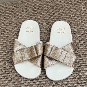 Janie and Jack Sparkling Gold Bow Slides/Sandals Size 9